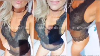 Lais Exibidinha de lingerie sexy preta filmando corpão