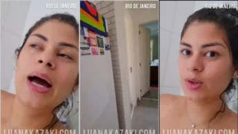 Luana Kazaki conversando com os fãs no banheiro