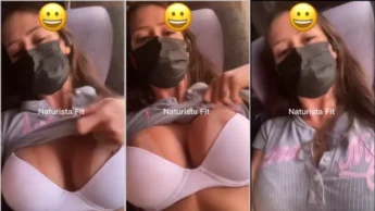 Naturista Fit no ônibus mostrando os seios volumosos