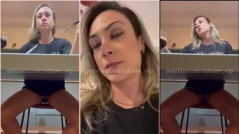 Taluane almoçando e mostrando a bucetinha