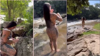 Anny Alves só de calcinha e sutiã na beira do lago