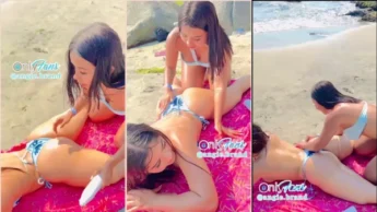 Angie brand na praia metendo com a amiga lésbica