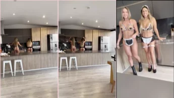 Isabella Inchaurregui vestida de empregada sexy junto da amiga