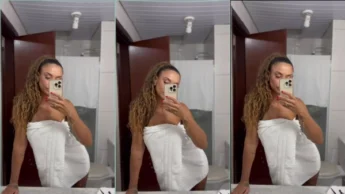 Paty Doce de toalha se filmando no banheiro