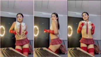 Fernanda Gil vestida de colegial se exibindo