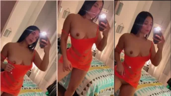 Juliana Mova morena linda de vestido laranja bem sexy