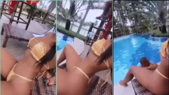 Karlyane Menezes de biquini na piscina