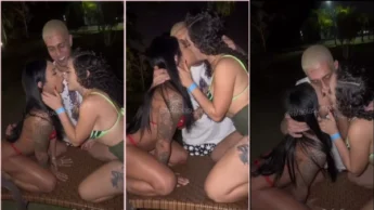 Rafaela Sumpani em beijo triplo com amigo e amiga
