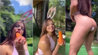 Juliana Tovar novinha latina com cenoura na boca