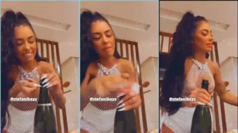 MC Mirella bebendo champagne com a amiga