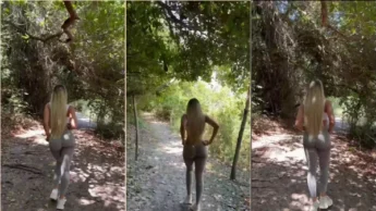 Karlyane Menezes gostosa andando de calça legg na mata