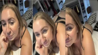 Emely Davis deitada na cama de calcinha e sutiã
