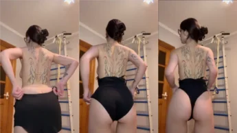 Magrinha peituda trocando de roupa