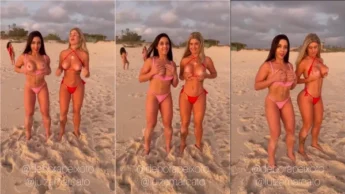 Confira a Debora Peixoto e a amiga mostrando os seios na praia