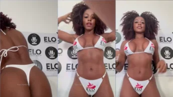 Yaa Santana só de calcinha e sutiã se exibindo para câmera