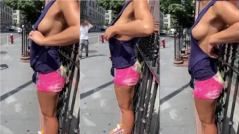 Braless Forever video com gata mostrando seios na rua movimentada