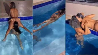Casal top bessa bucetuda gata na putaria dentro da piscina