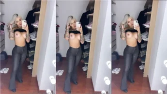 Cintia Cossio mostrou as tetas na frente do espelho