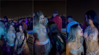 Gostosa safadinha com seios de fora na festa publica
