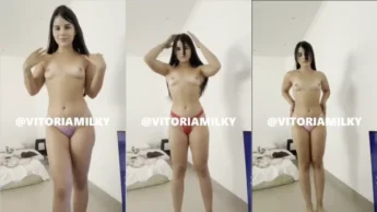 Piranha Vitoria Milky tirando as roupas e abrindo a buceta