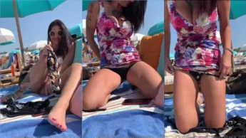 Priscillasa_off tirou a blusa na praia e ficou com seios de fora se exibindo